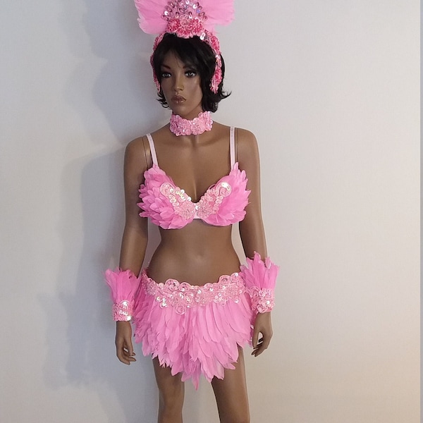 Baby Pink BIKINI-36 pollici-S. L/XL-Gonna di piume-Costumi Samba Carnival Show Girl Las Vegas-Cabaret-Burning Man-Pride-Carneval-BM-Fb-36-Bp.Bp