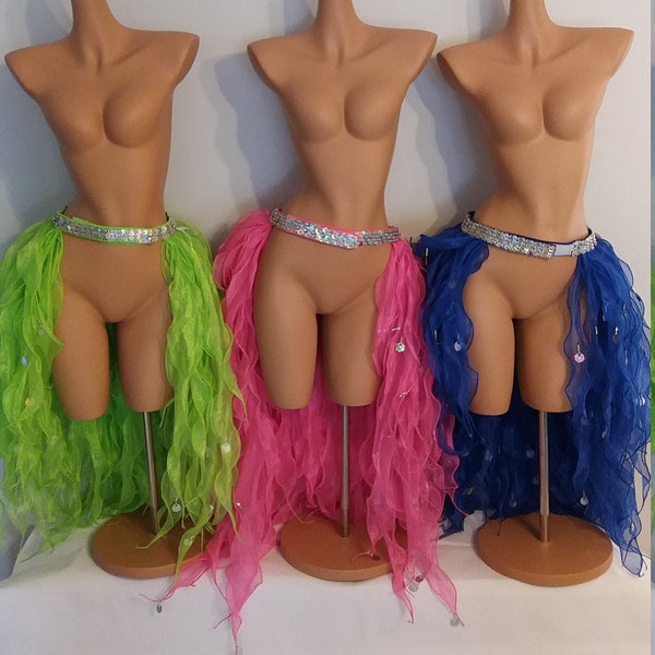 BLUE Organza Skirt-Samba Costumes Carnival Show Girl Las Vegas-Cabaret-Burning Man-Pride Parade-Clubbing-Disco-Rio-Brazil-Carneval-BM-S2-Bl