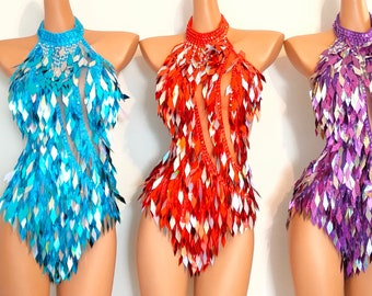 Turquoise Sequin Samba Leotard, Carnival Showgirl Costume