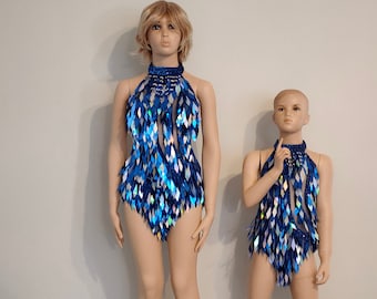 Leotardo de lentejuelas azul marino para niños, disfraz de carnaval de samba.