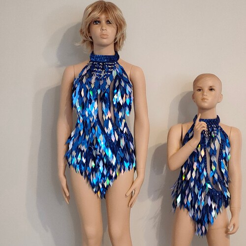 KIDS shops Size !! New Model ! ROYAL BLUE color Crystal Sequin Beads Leotard-Samba Costumes Carnival Show Girl Las Vegas festival School Ball