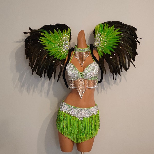 Falda de cuentas verdes LIMA + Top-Disfraces de samba Carnaval Show Girl Las Vegas-Cabaret-Burning Man-Desfile del Orgullo Baile escolar Brasil-Carneval-WS-Set3
