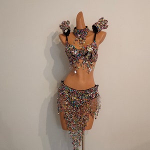 MULTI COLOR Beads Skirt+Top-Samba Costumes Carnival Show Girl-Vegas-Cabaret-Burning Man-Pride Parade-Mardi Gras-Brazil-Carneval-BM-Bead1-mc