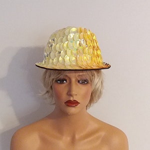YELLOW Beads Hat Headpiece-Headdress Samba Costumes Carnival-Mardi Gras-Show Girl-Burlesque-Las Vegas-Cabaret-Brazilian Carnaval-SkyS-Hat-Y