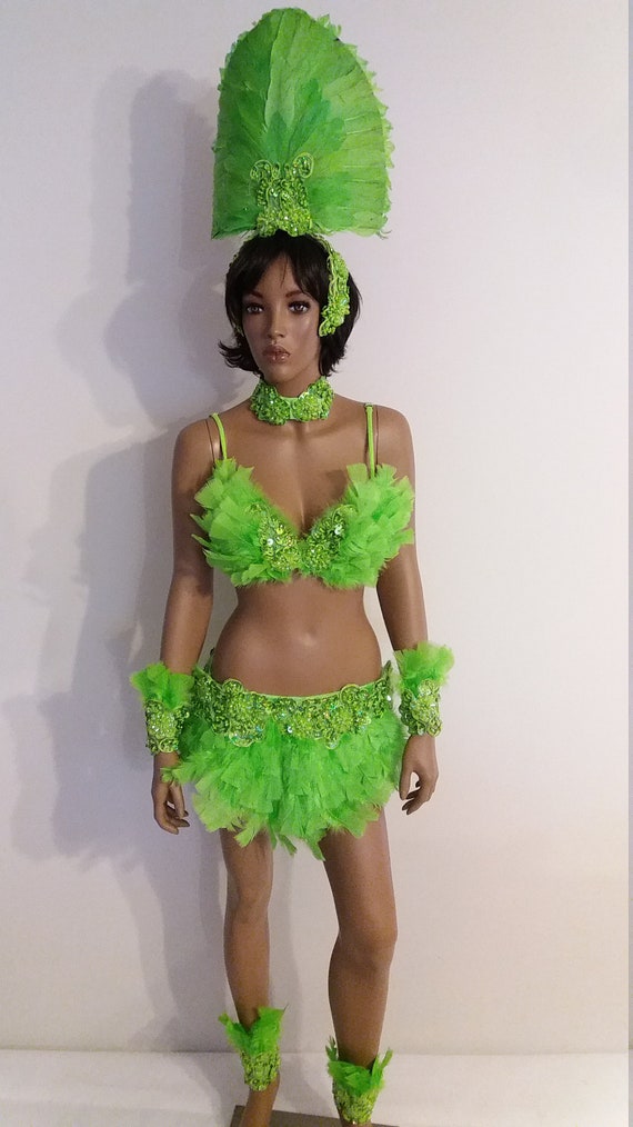 Lime Green BIKINI-34 Inch Size M/L Feather Skirt-samba Costumes