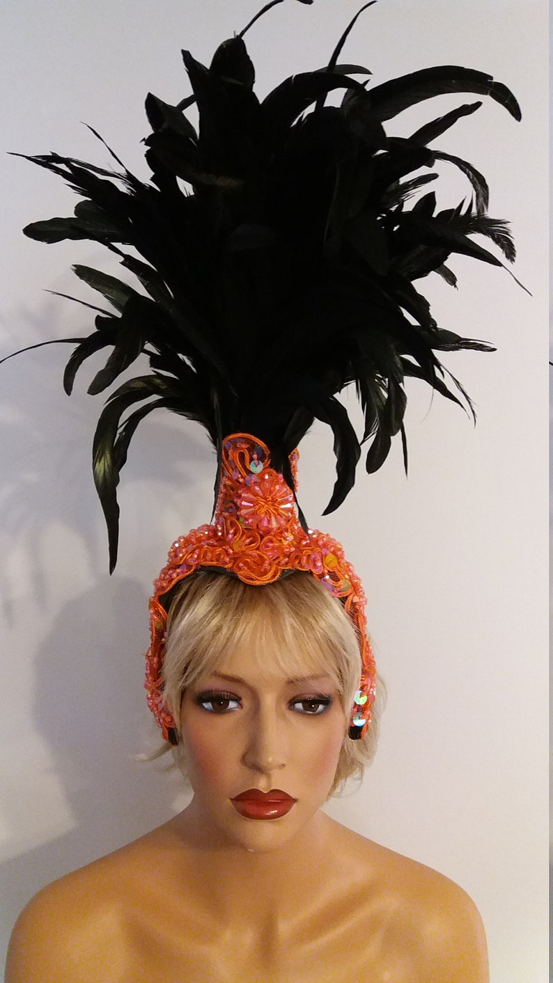 Orange Sequin Feather Headdress, Samba Carnival Costume - Etsy