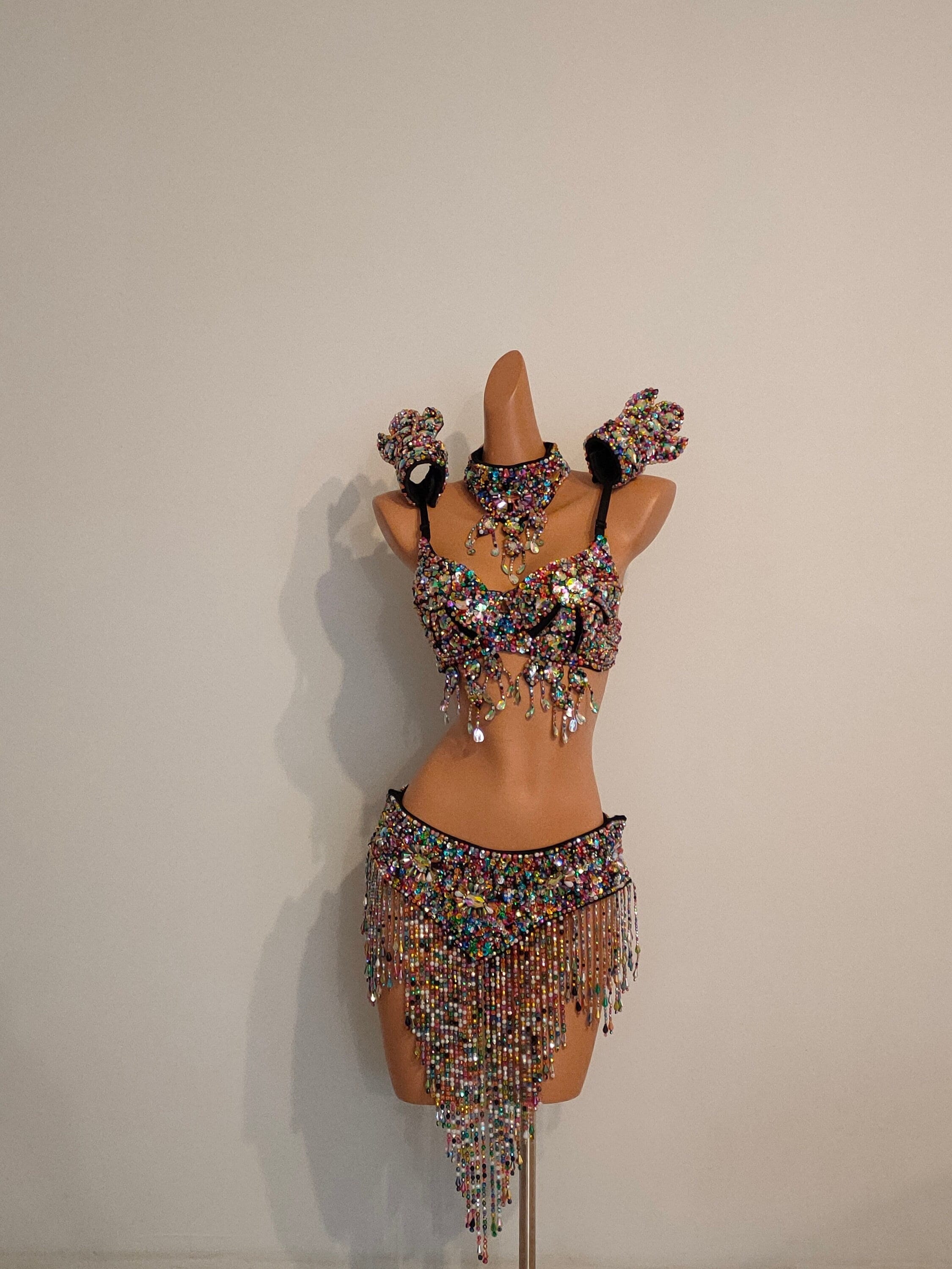 MULTI COLOR Beads Skirt+Top-Samba Costumes Carnival Show Girl-Vegas-Cabaret-Burning Man-Pride Parade