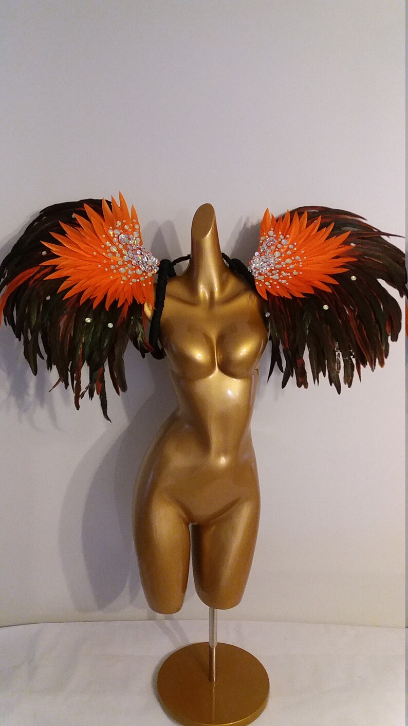 ORANGE Feather WingsBackpack-Samba Costumes Carnival-Mardi Gras-Show Girl Vegas Notting Hill Pride Parade Brazilian Carnaval-BM-RFW1-Or