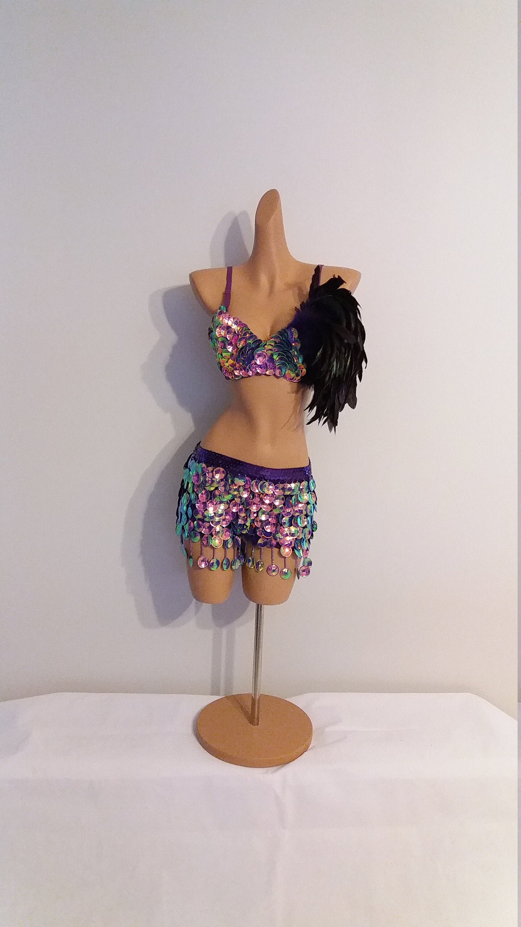 パープルビーズパンツ+トップ-サンバコスチュームカーニバルショー