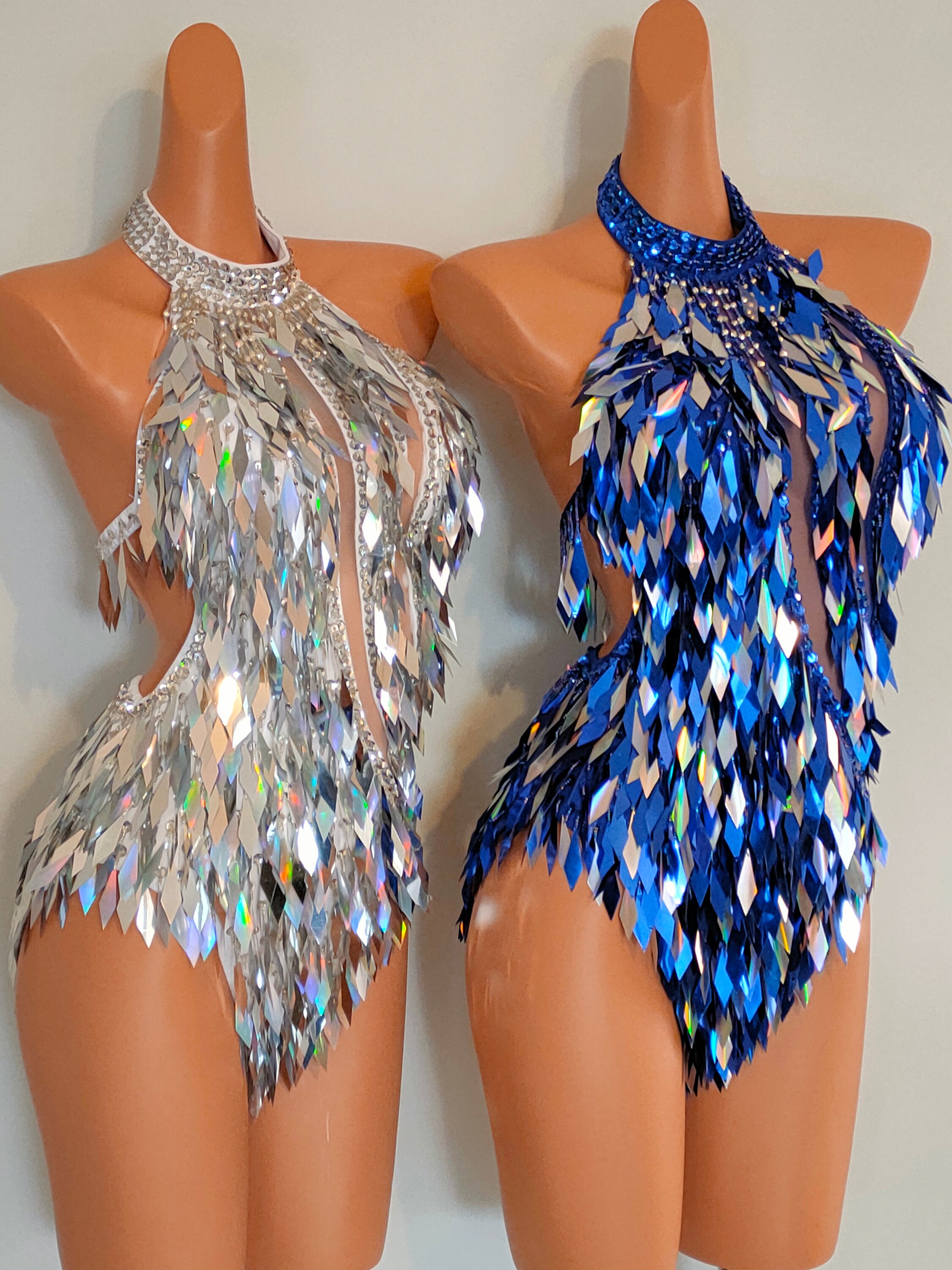 SILVER Crystal Sequin Beads Leotard-samba Costumes Carnival Show