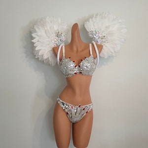 Crystal All SILVER &quot;Hands Off&quot; BIKINI Outfit-Sci Fi-Disfraces Carnaval-Mardi Gras-Show Girl Vegas-Lady GaGa-Burning Man Carnaval Brasileño-KS