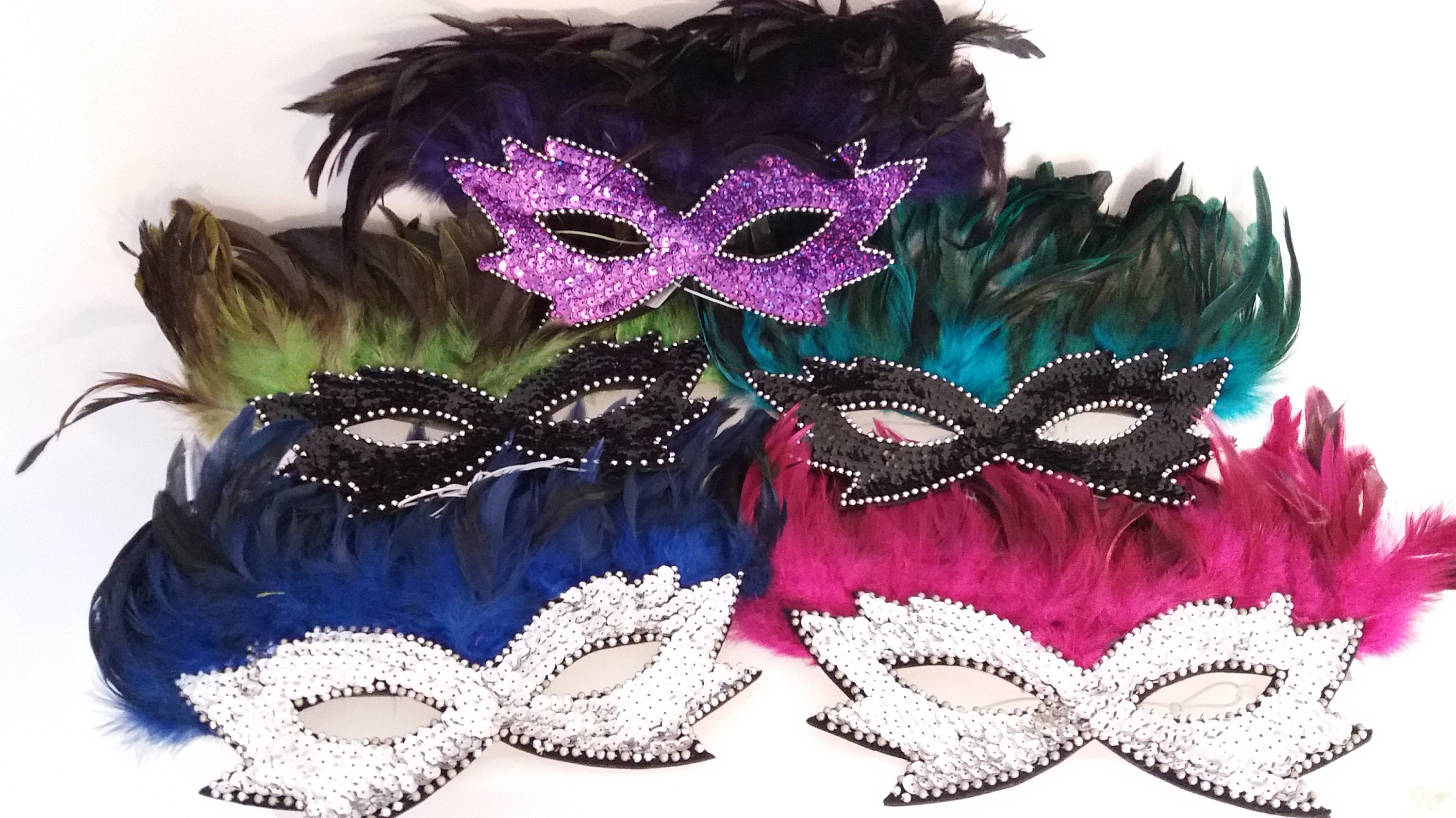 MASQUE à paillettes colorées avec plumes Coiffe Costumes Samba Carnaval-Mardi  Gras-Show Girl-Rio Las Vegas-Cabaret-Carnaval brésilien-SkyS-M2 -   France