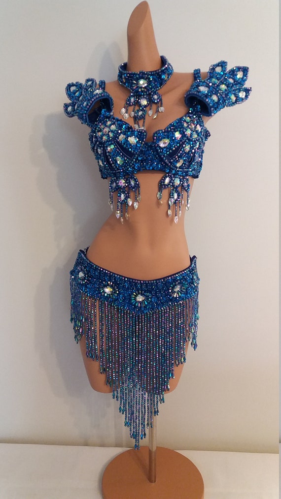 Royal BLUE Beads Skirttop-samba Costumes Carnival Show Girl-vegas