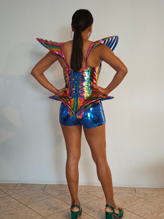 RAINBOW CORSET Cage Outfit-sci Fi-samba Costumes Carnival-mardi Gras-show  Girl Las Vegas-lady Gaga-burning Man Brazilian Carnaval-ks-c1 