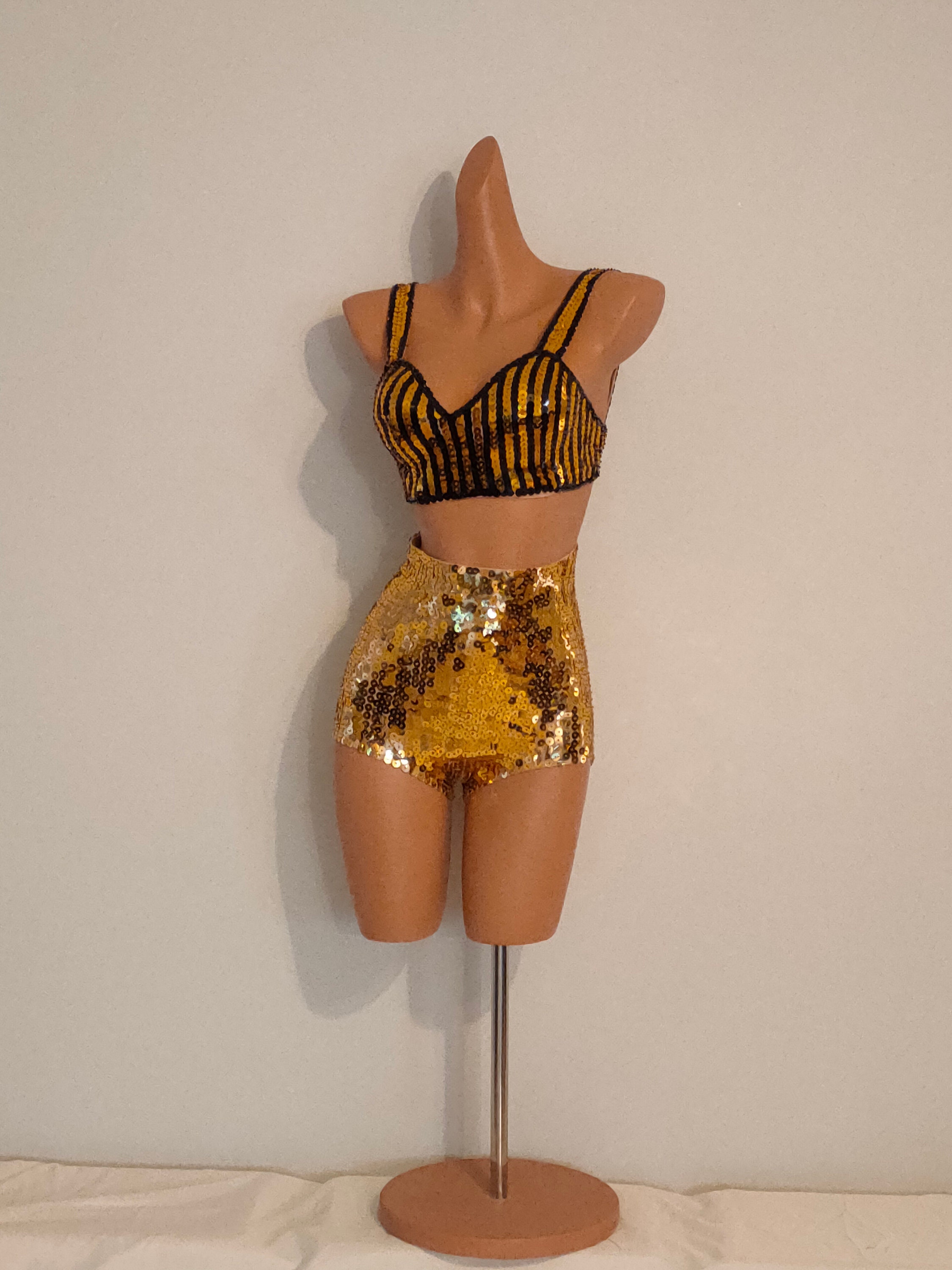 90s Y2K Gold Sequin Bra Top Madonna Spice Girls Lady Gaga Diva Club Party 