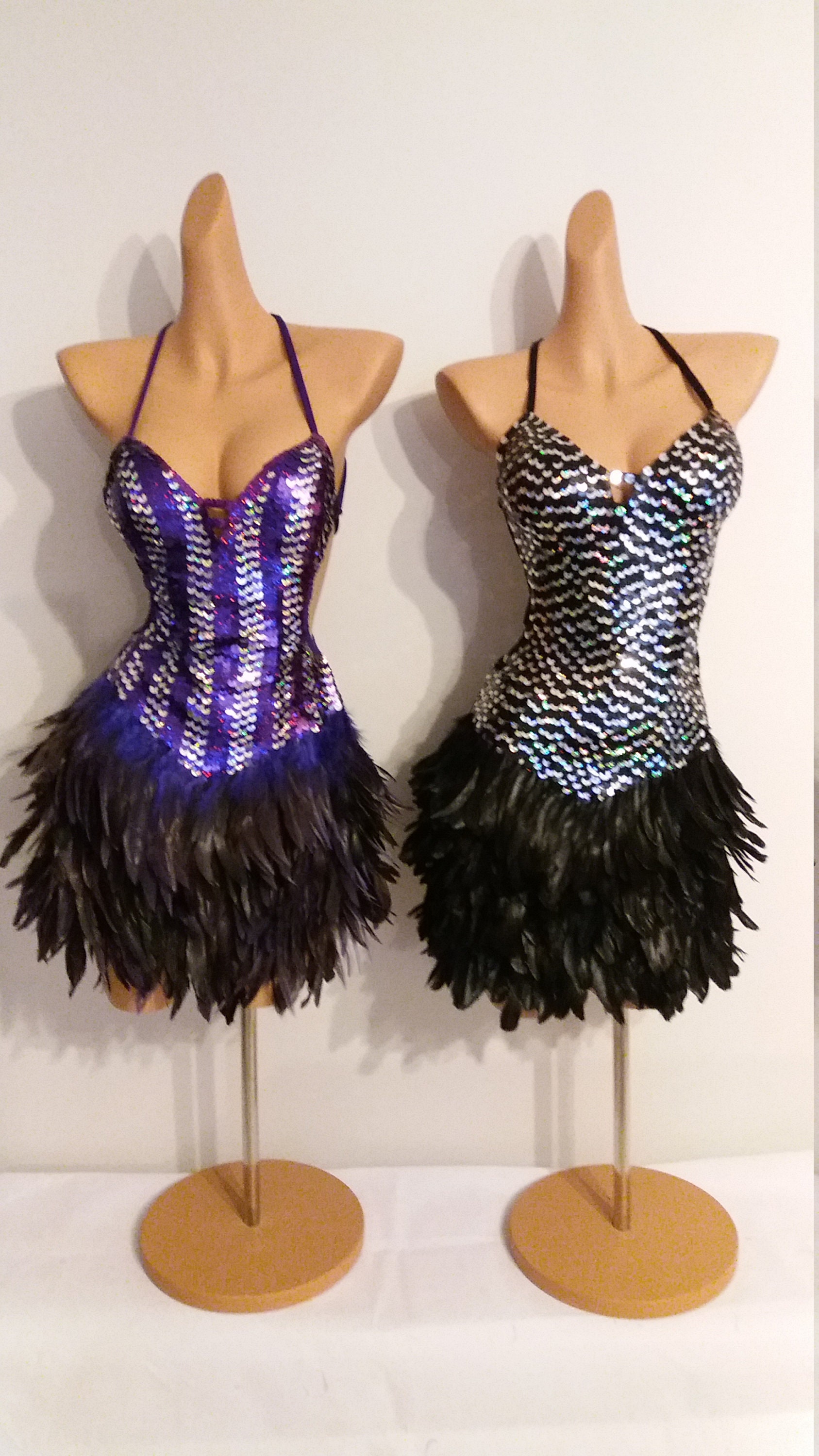 Black/silver Sequin Feather Dress Samba Costumes Carnival Etsy