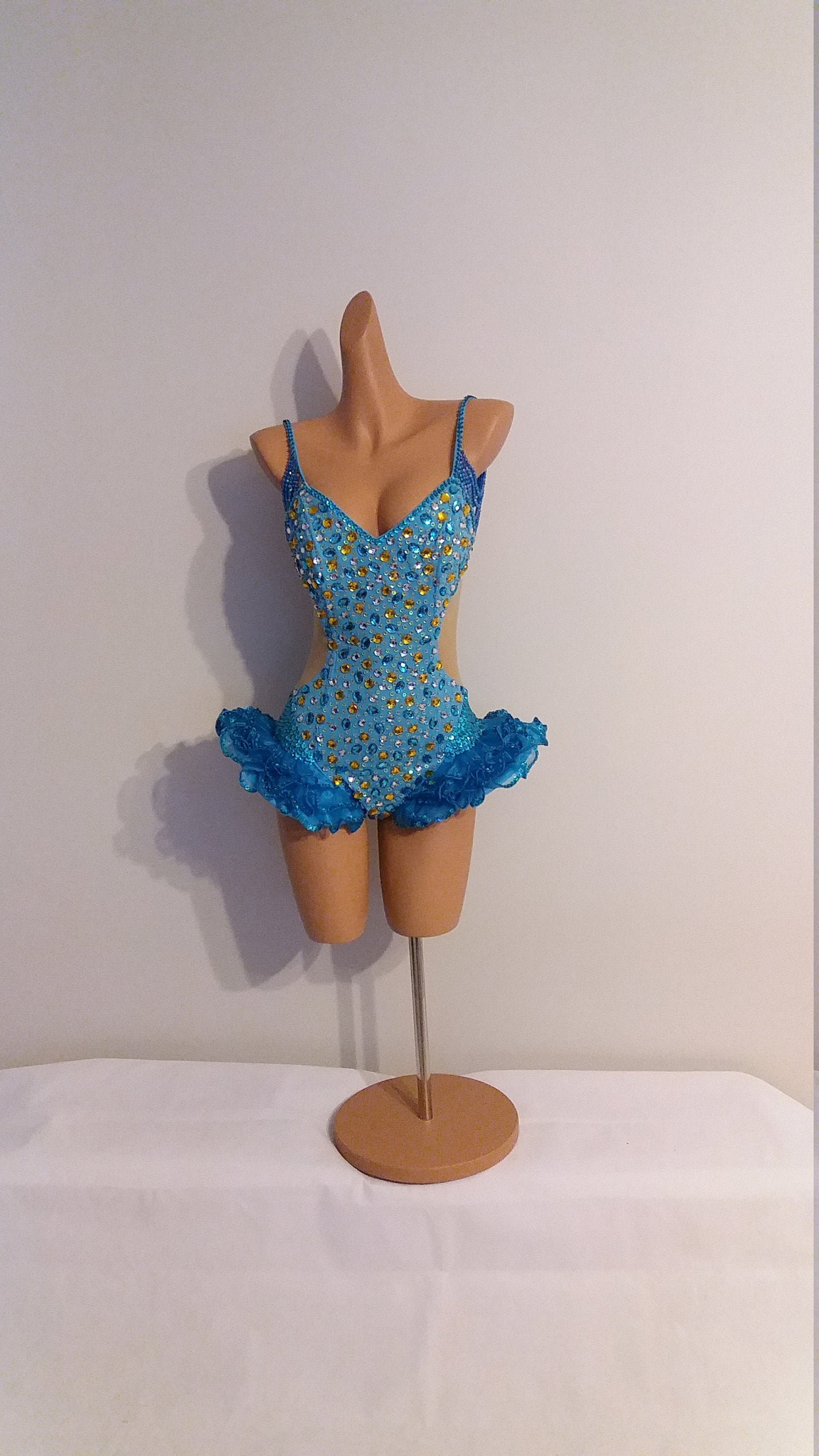 TURQUOISE Beads Bodysuit-Romper-Samba Costumes Carnival Show Girl-Burlesque-Las Vegas-Cabaret