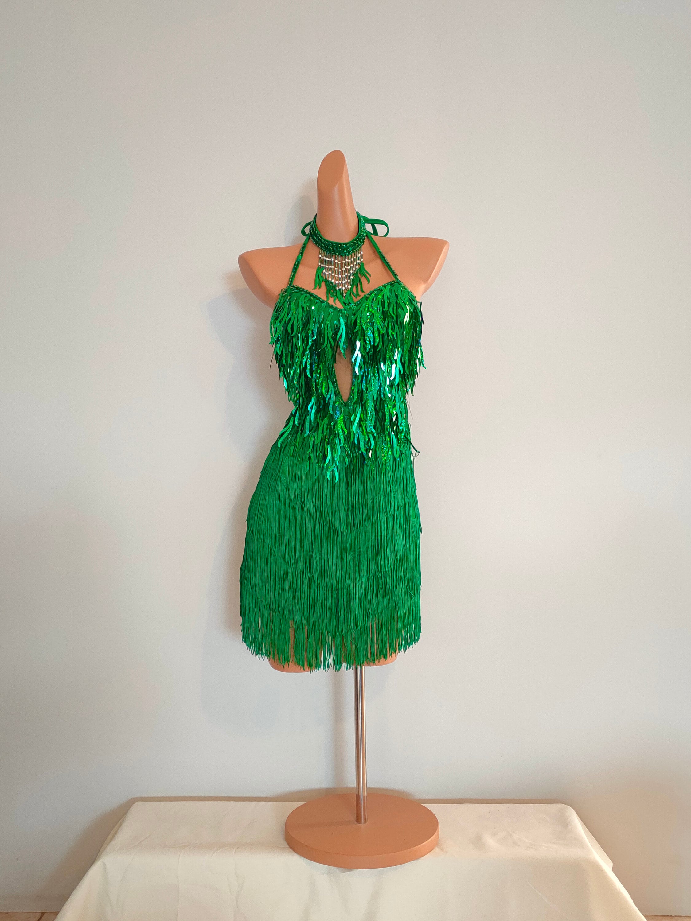 green fringe dress Green String Him Along Fringe Dress | XL | Asymmetrical Fringe Dress with Zipper Closure