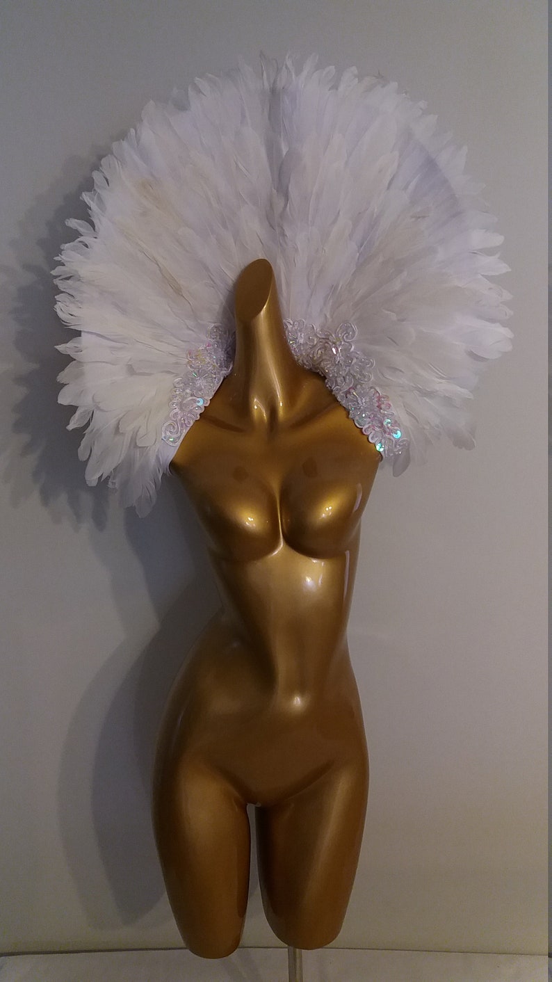 All WHITE Feather Collar-Samba Costumes Carnival-Mardi Gras Show Girl Las Vegas Notting Hill Pride Parade Brazilian Carnaval BM-FC-Ww