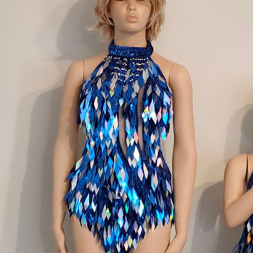 KIDS shops Size !! New Model ! ROYAL BLUE color Crystal Sequin Beads Leotard-Samba Costumes Carnival Show Girl Las Vegas festival School Ball