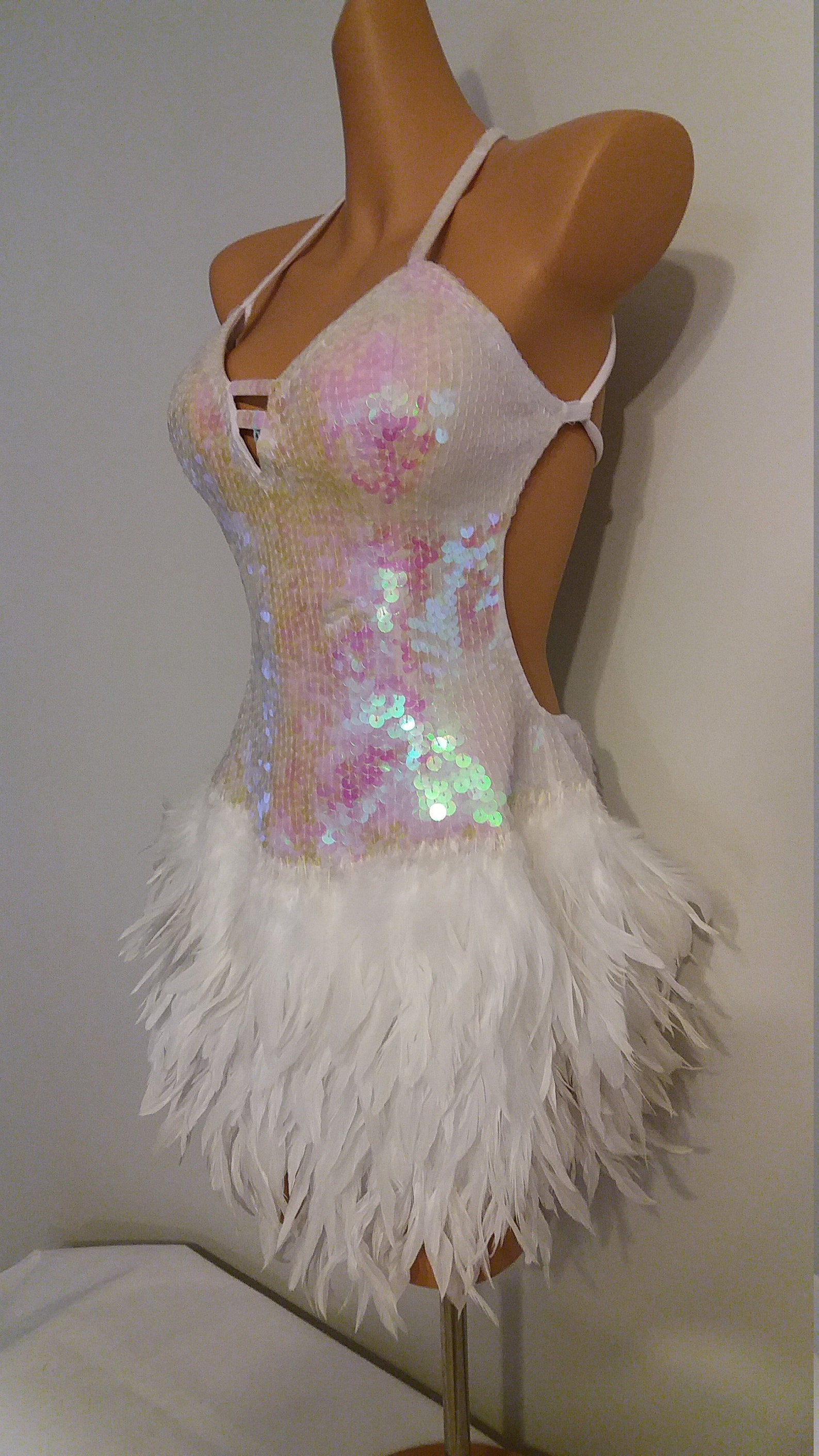 WHITE Sequin Feather Dress Samba Costumes Carnival Show Girl | Etsy
