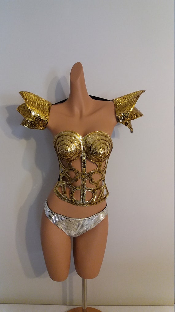 GOLDEN Mirror Corset-samba Carnival Show Girl-sci-fi-rave-las