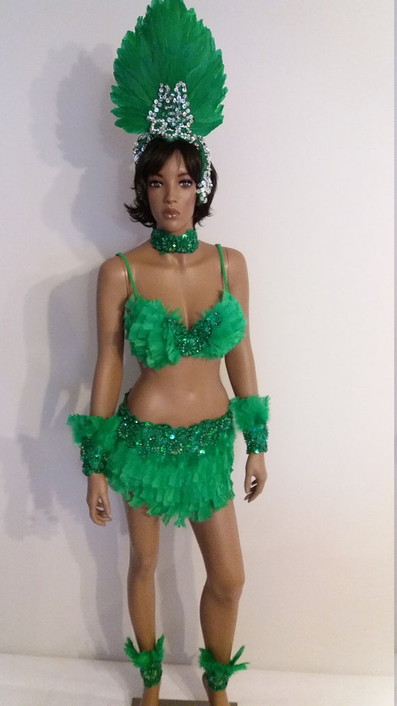 Green BIKINI 34 Inch Size M L Feather Skirt samba Costumes