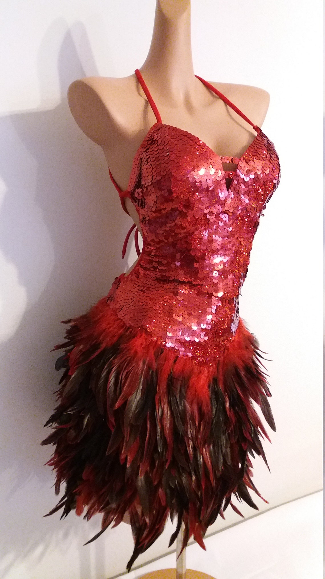 RED Sequin Feather Dress Samba Costumes Carnival Show Girl | Etsy