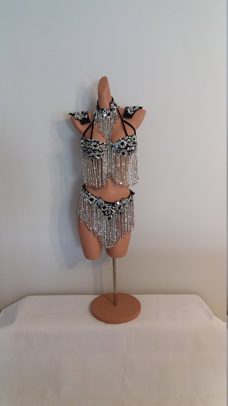 BLACK Sequin BIKINI-5 Piece Set Beads-Samba Costumes Carnival Show Girl Las Vegas-Cabaret-Burning Man-Pride Parade-Brazil-Carneval-BM-BB1