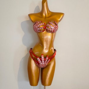 CRISTAL ROJO Color &quot;Hands Off&quot; BIKINI Outfit-Sci Fi-Disfraces Carnaval-Mardi Gras-Show Girl Vegas-Lady GaGa-Burning Man Carnaval Brasileño-ks