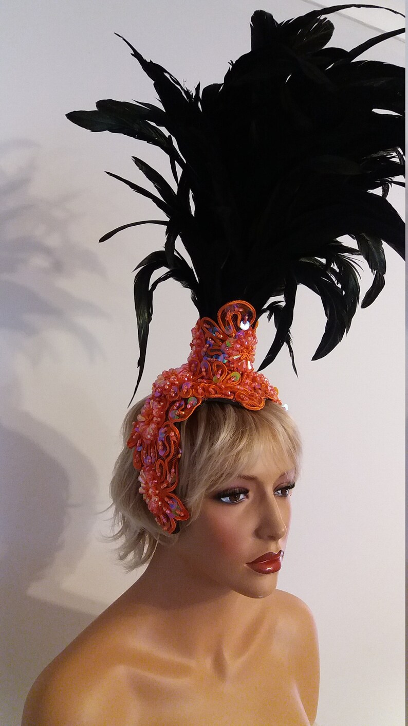 Orange Sequin Feather Headdress, Samba Carnival Costume - Etsy