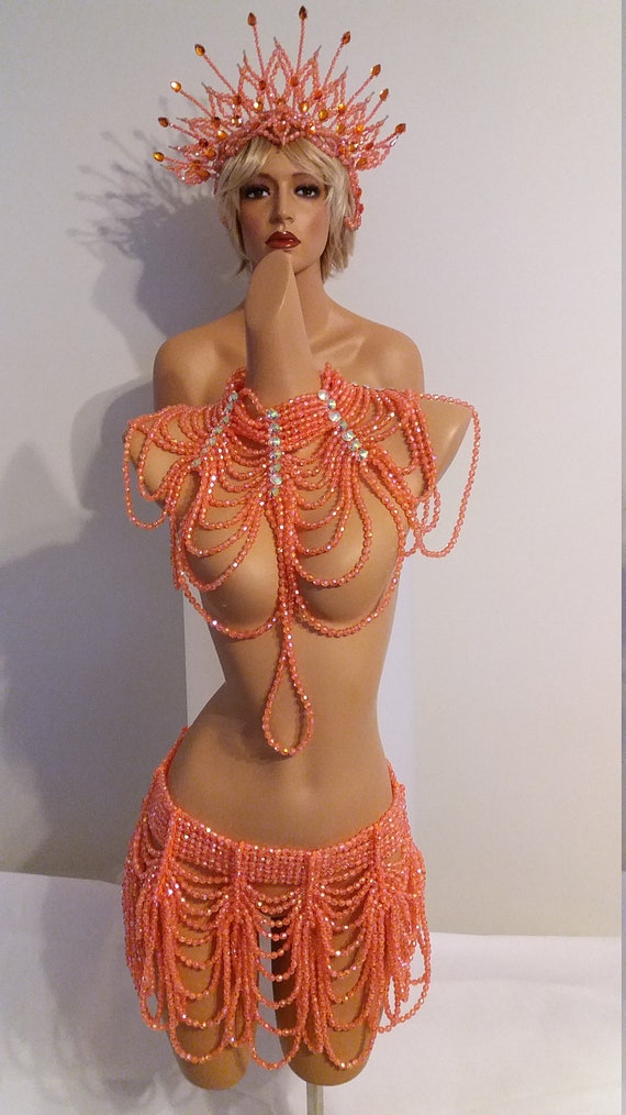 オレンジ カーニバル衣装 ビーズ装飾 オレンジ カーニバル衣装 ビーズ装飾