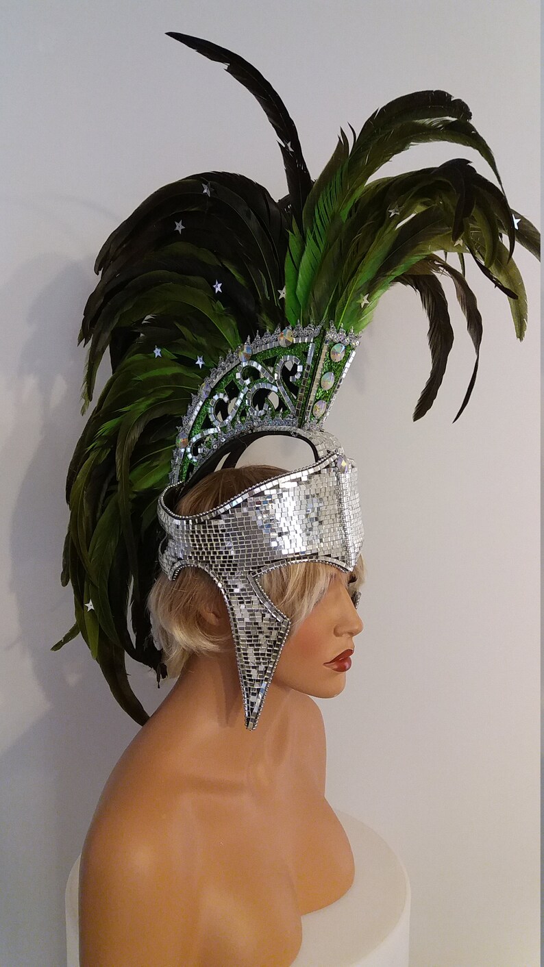 Lime GREEN Mohawk Feather Headpiece-Samba Costumes Spartan-Gladiator-Carnival-Mardi Gras-Show Girl-Cabaret-Vegas Rave Drag Brazilian-KS-MD