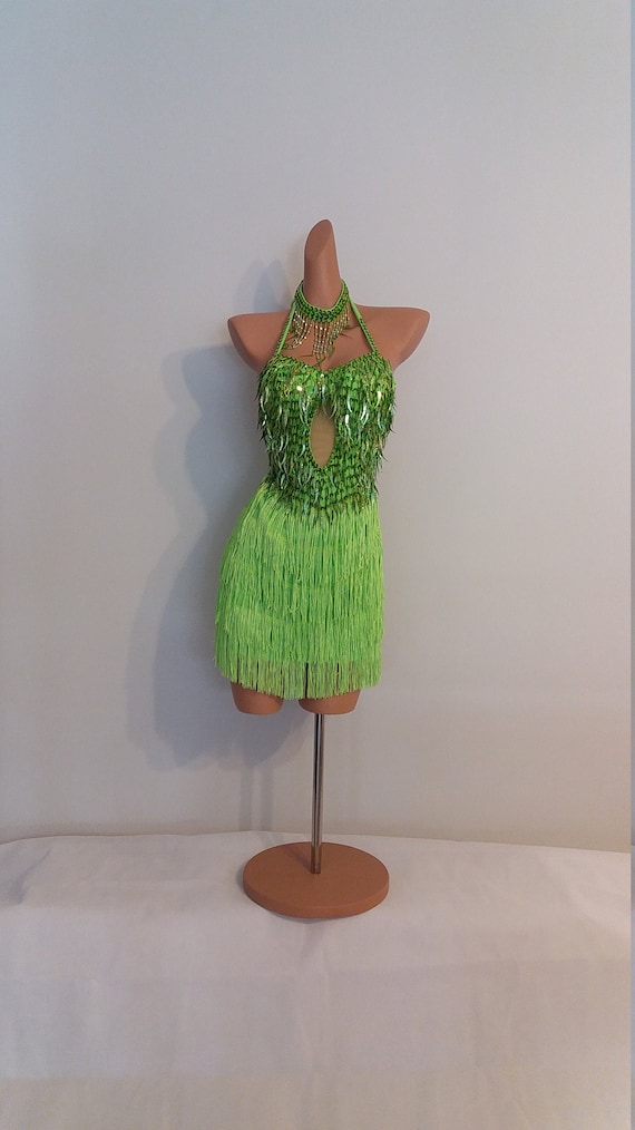 Lime Green Beads Fringe Dress-Samba Costumes Carnival Show Girl Las Vegas Notting Hill Pride Gay Parade Festival School Ball Brazil-WS-D1-LG