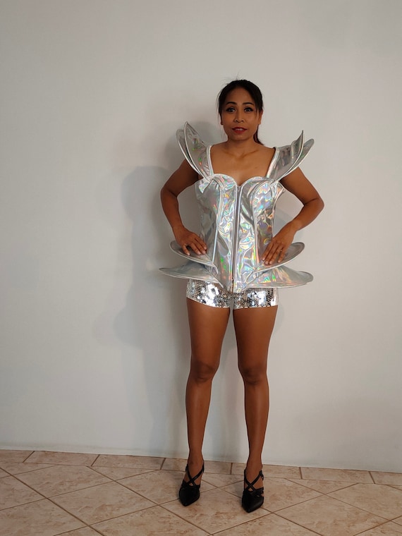 SILVER CORSET Cage Outfit-sci Fi-samba Costumes Carnival-mardi
