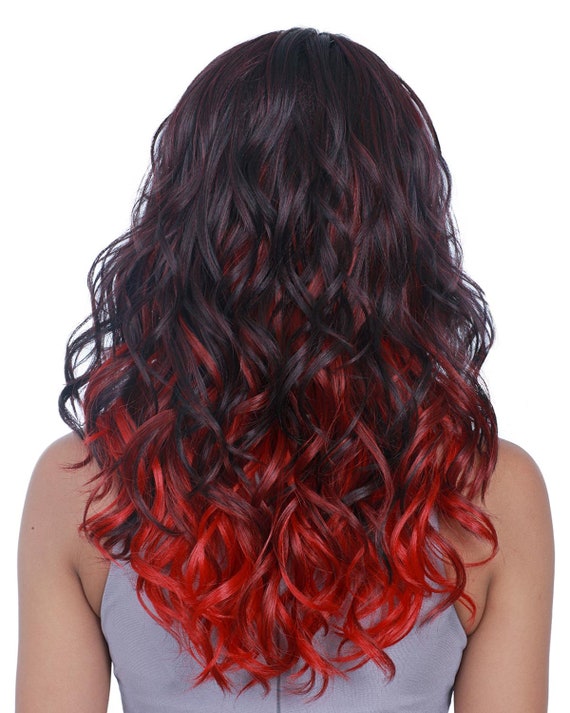 Perruque de cheveux de couleur rouge 2 tons très naturelle et  réaliste-perruque avant en dentelle-bouclée-fibre synthétique perruques de  célébrité-cheveux humains LOOK-WS-108 - Etsy France