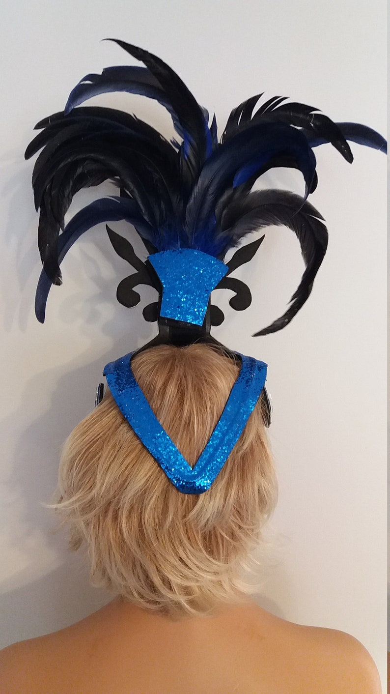 BLUE MirrorFeather Headpiece-Headdress-Samba Costumes Carnival-Mardi Gras-Show Girl-Rio Las Vegas Rave Gay Brazilian Carnaval-KS-HD1-Bl