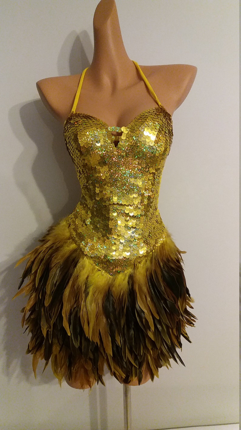 GOLD Sequin Feather Dress Samba Costumes Carnival Show Girl Etsy