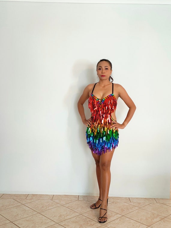 RAINBOW Sequin Beads Dress-size 8+10 Samba Costumes Carnival Show Girl Las  Vegas Notting Hill Pride Parade Festival School Ball Brazil-kims- - Etsy