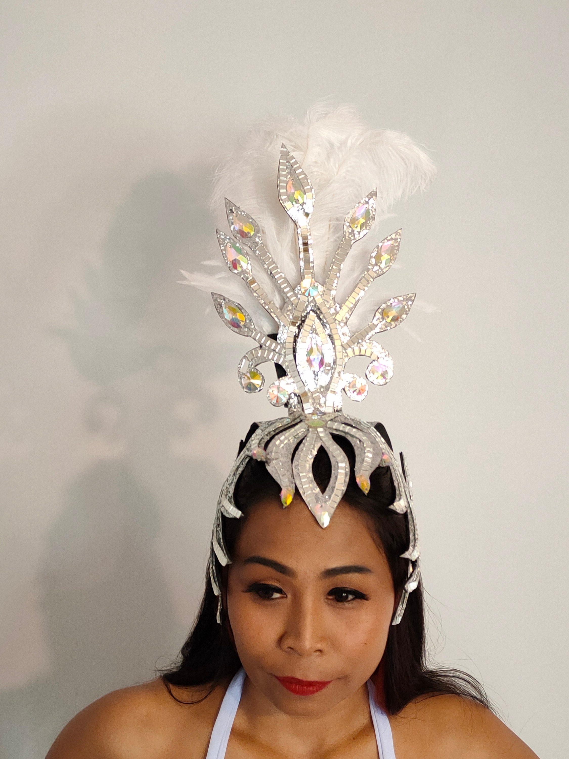 WHITE Mirror/feather Headpiece-headdress-samba Costumes  display picture 2