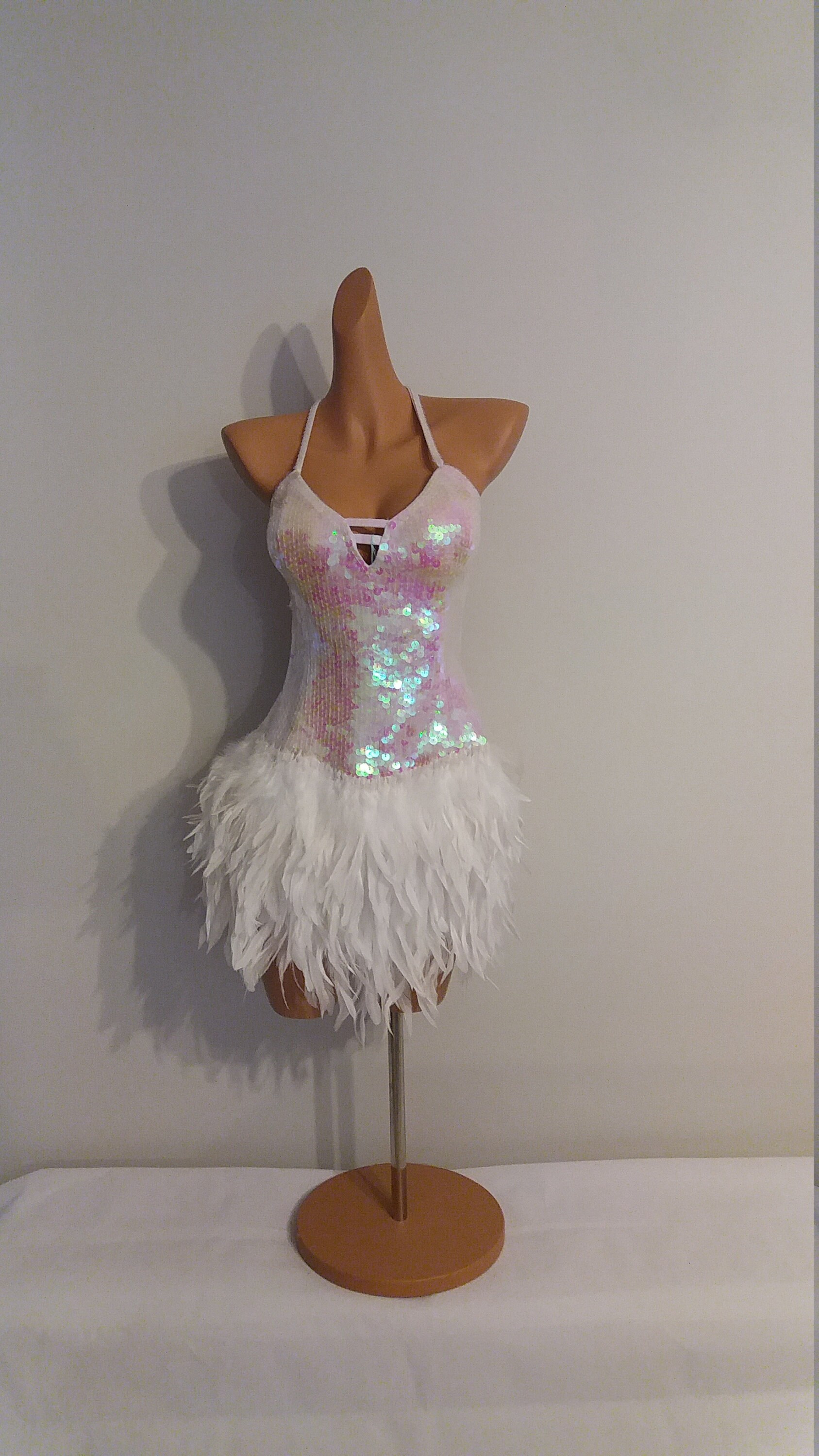 WHITE Sequin Feather Dress Samba Costumes Carnival Show Girl Etsy