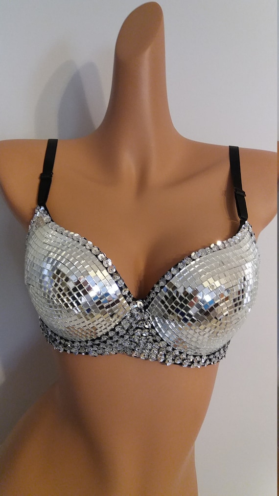 SILVER Mirror Bra-sequin-samba Costumes Carnival Show Girl-rave