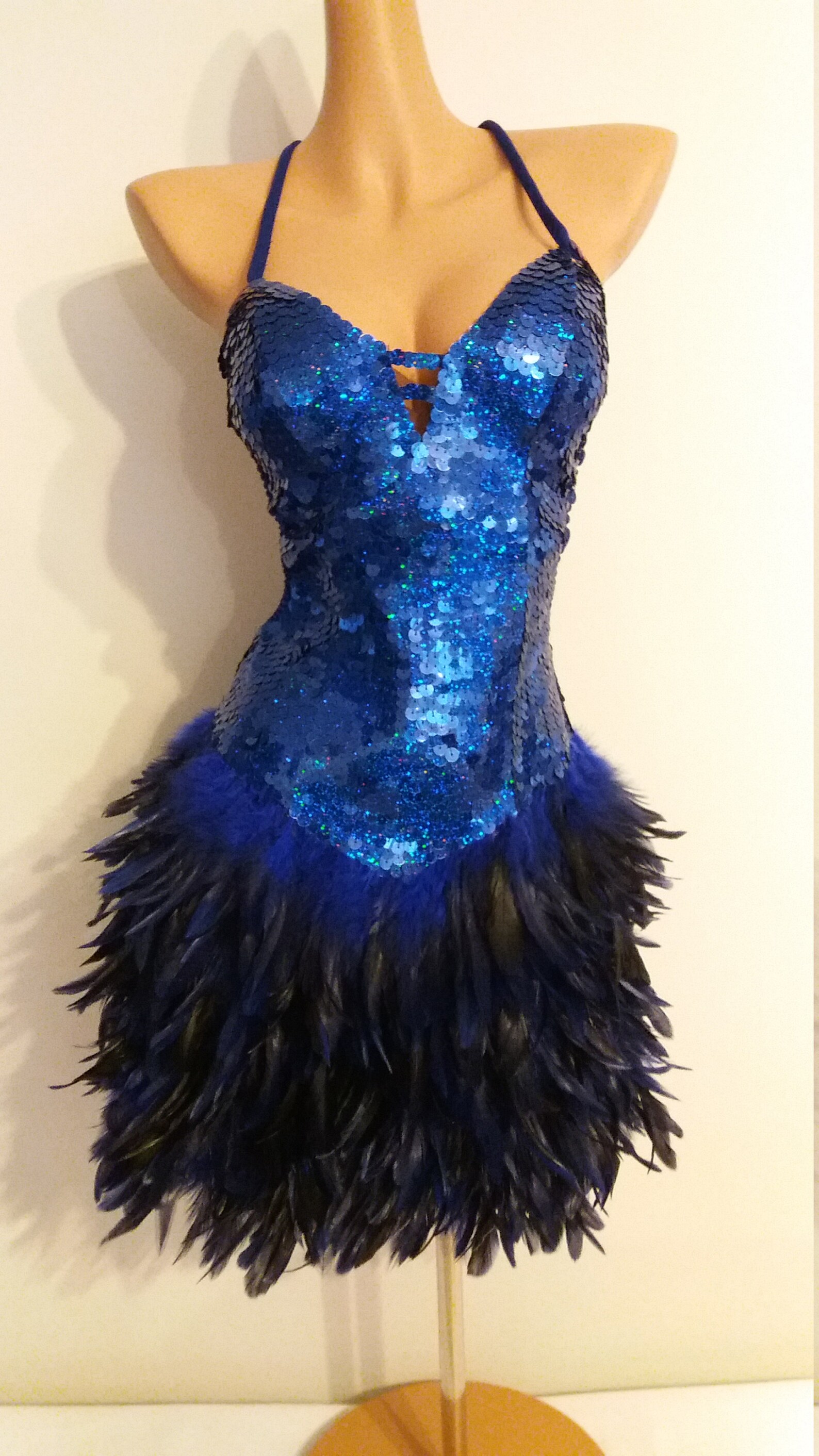 BLUE Sequin Feather Dress Samba Costumes Carnival Show Girl Etsy