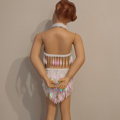 KIDS Size !! New Model ! WHITE color Crystal Sequin Beads Leotard-Samba Costumes Carnival Show Girl shops Las Vegas festival School Ball