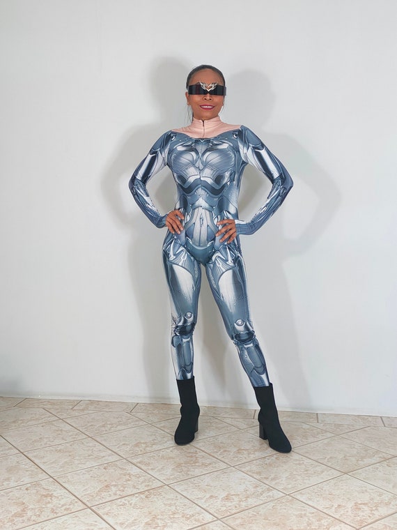 Blue and White Printed Spandex Lycra Superhero Zentai Costume with