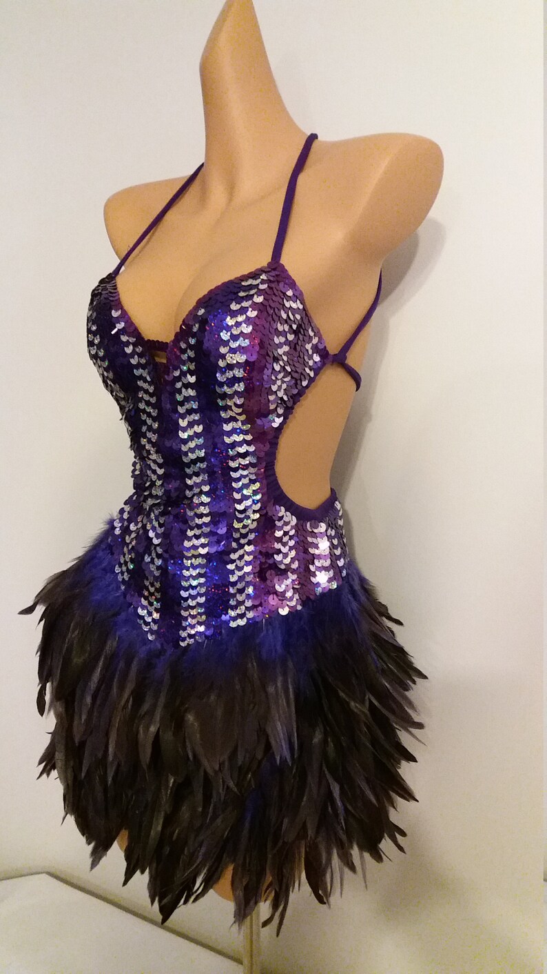 Purple/silver Sequin Feather Dress Samba Costumes Carnival Etsy