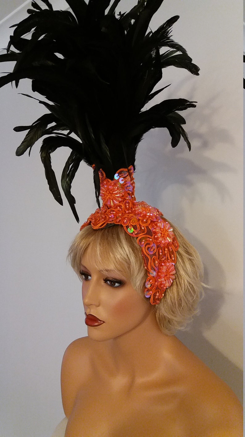 Orange Sequin Feather Headdress, Samba Carnival Costume - Etsy