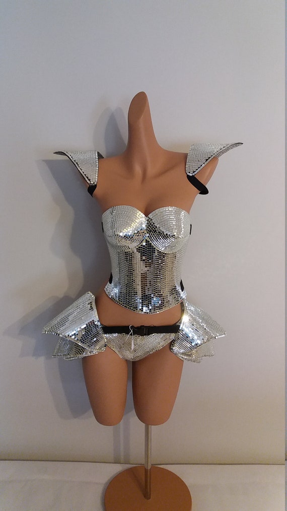SILVER Mirror Outfit-samba Costumes Carnival Show Girl-sci-fi-rave