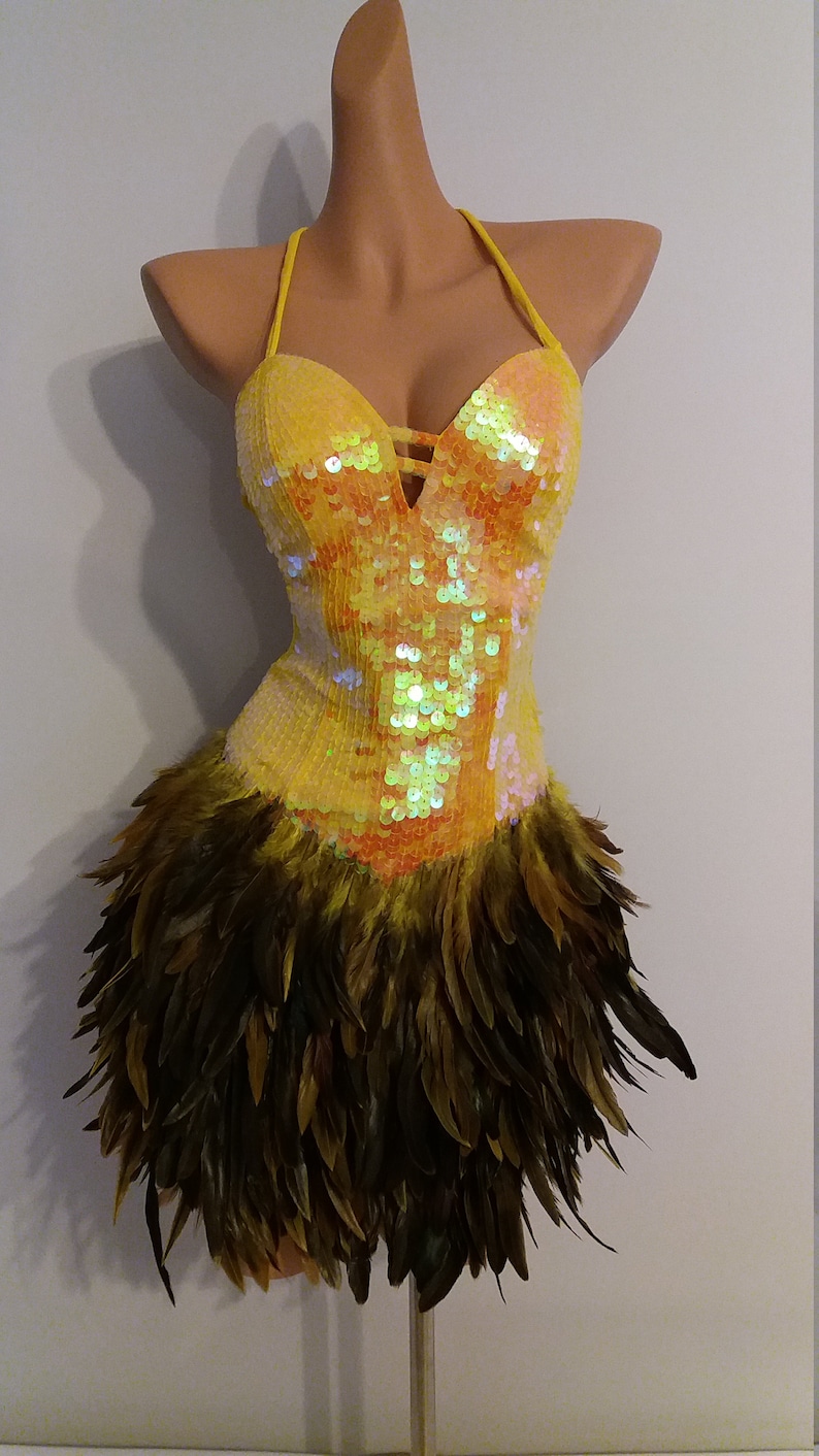 YELLOW Sequin Feather Dress Samba Costumes Carnival Show Girl Etsy