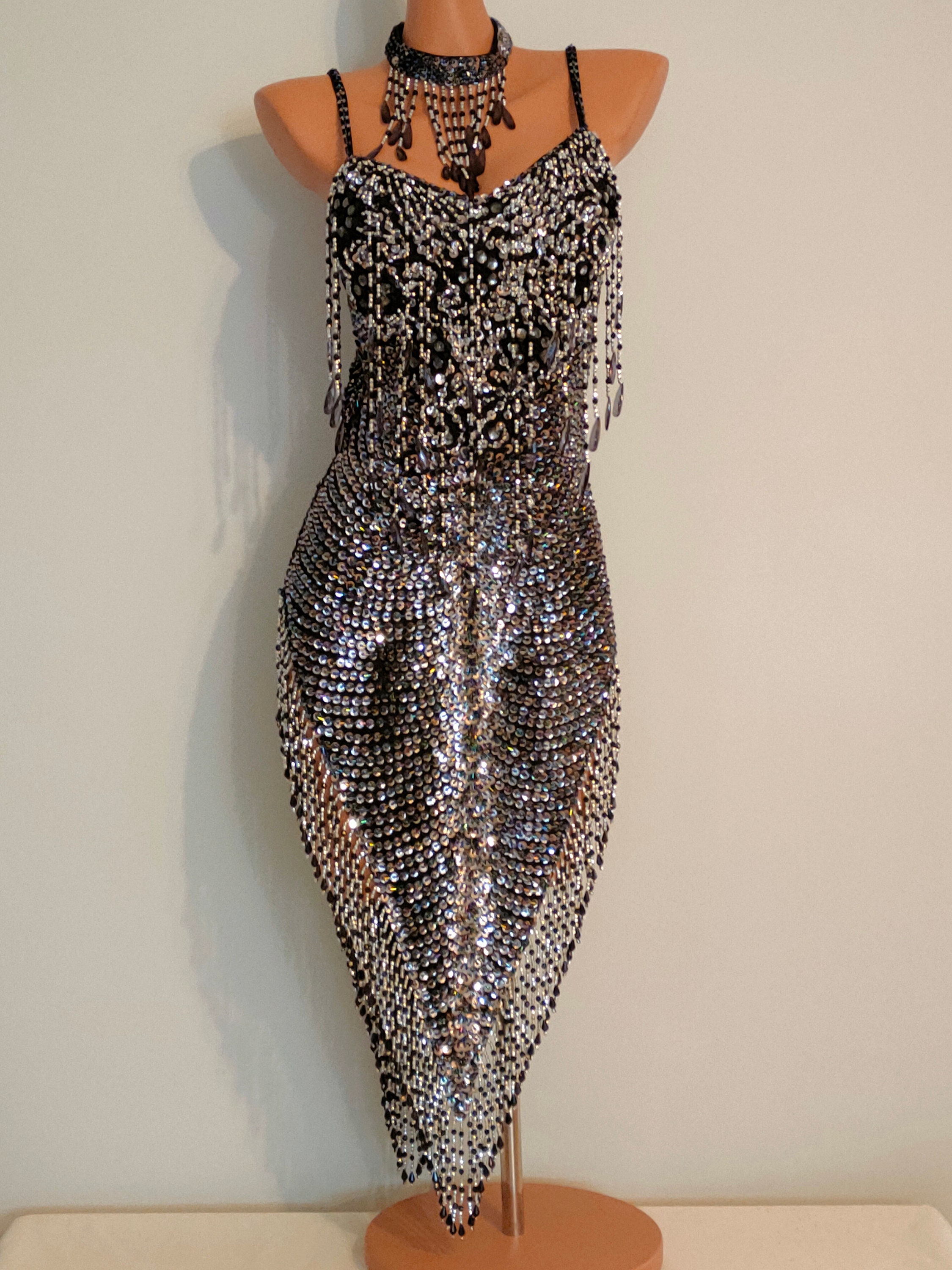 BLACK/SILVER Sequin Beads Dress-samba 